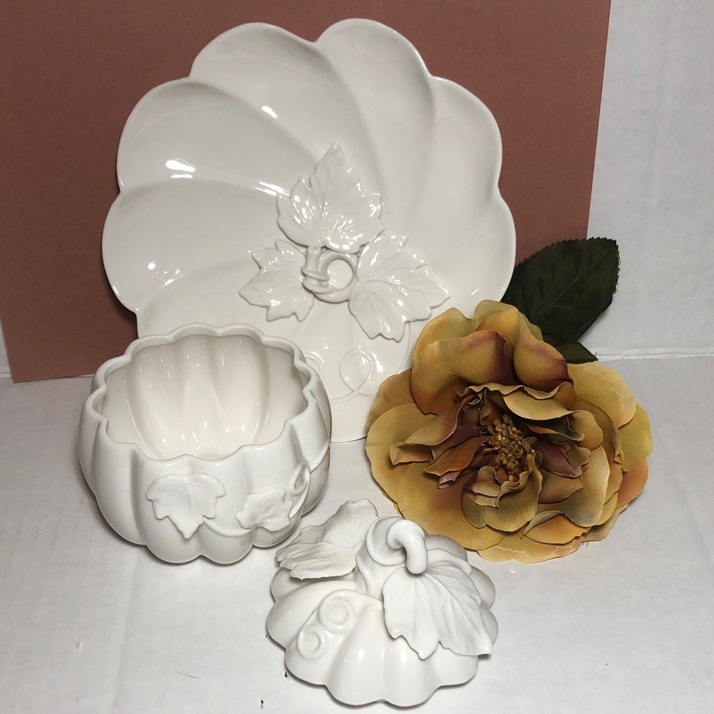 GRACE TEAWARE Pumpkin & Leaf Dish Set WHITE - Picture 6 of 8